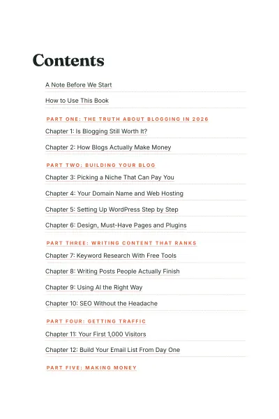 The contents page of Blog to Paycheck